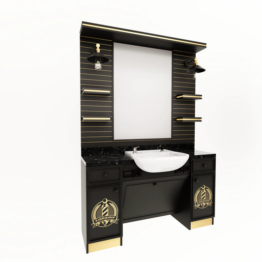 Barberarstation i Svart &amp; Guld med Logotyp BarberCity