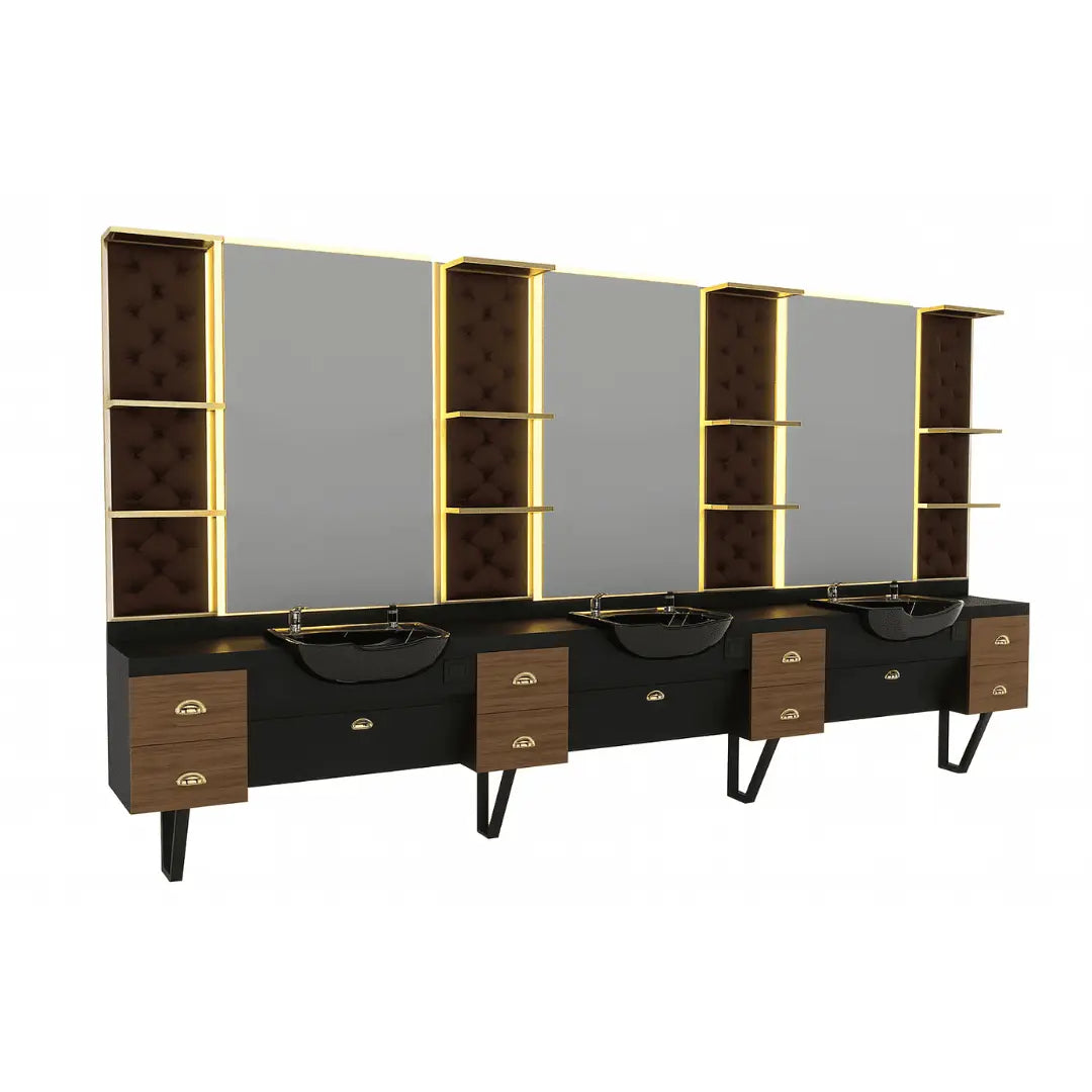 3-Plats Barberarstation med LED-belysning BarberCity