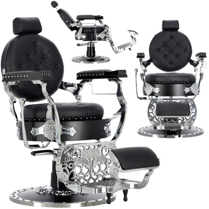 Kingdom Barber Chair Black - Silver