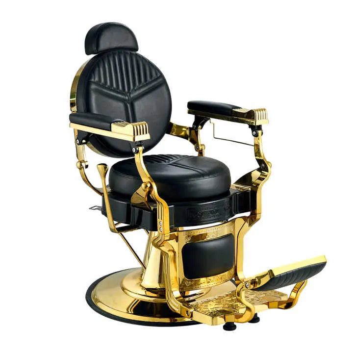 Klassisk Retro Barberarstol – Lyxmodell i Guld och Svart BarberCity