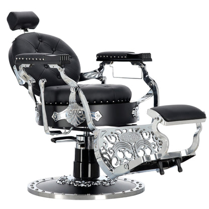 Kingdom Barber Chair Black - Silver